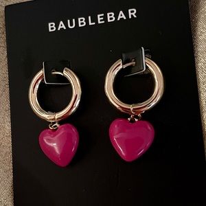BaubleBar Fiona pink puffy heart huggies earrings - BNWT
